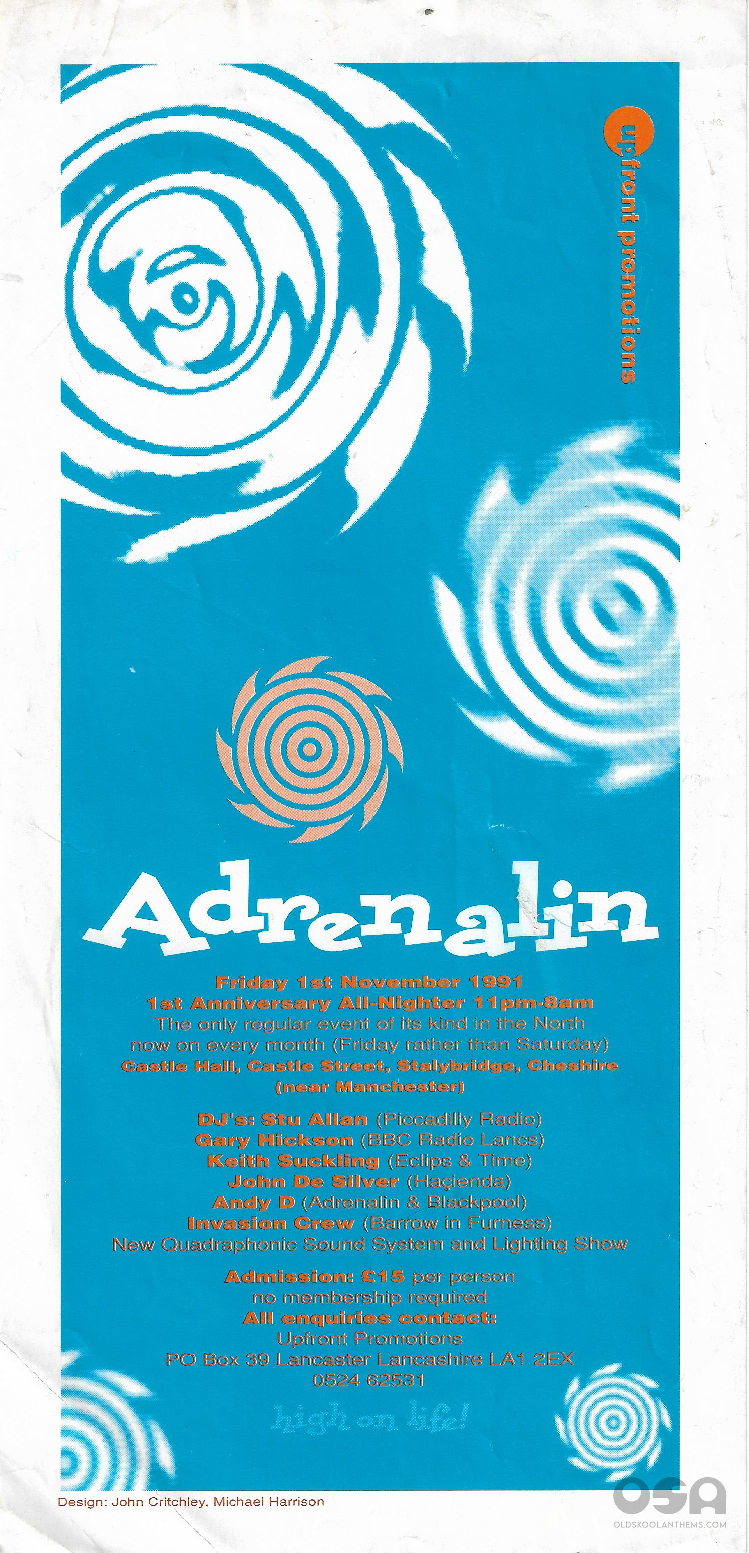 Adrenalin - High On Life @ Castle Hall Cheshire - 1st November 1991 - Single sided flyer.jpg