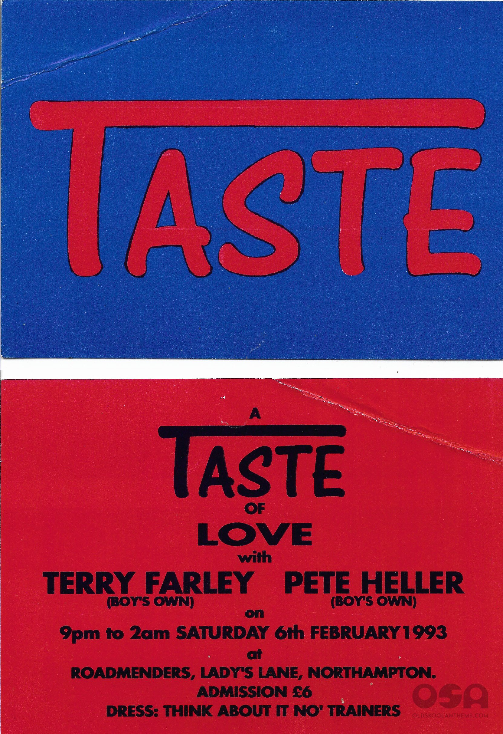 Taste Of Love @ Roadmenders - Northhampton - 6th February 1993 (A&B Side) .jpg